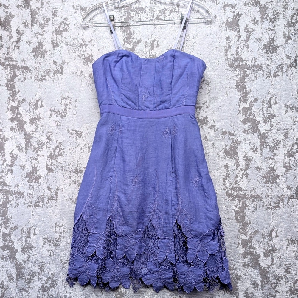 Plenty Frock Lavender Floral Embroidered Mini Dress Sweetheart Sz 2 Lace NWT
